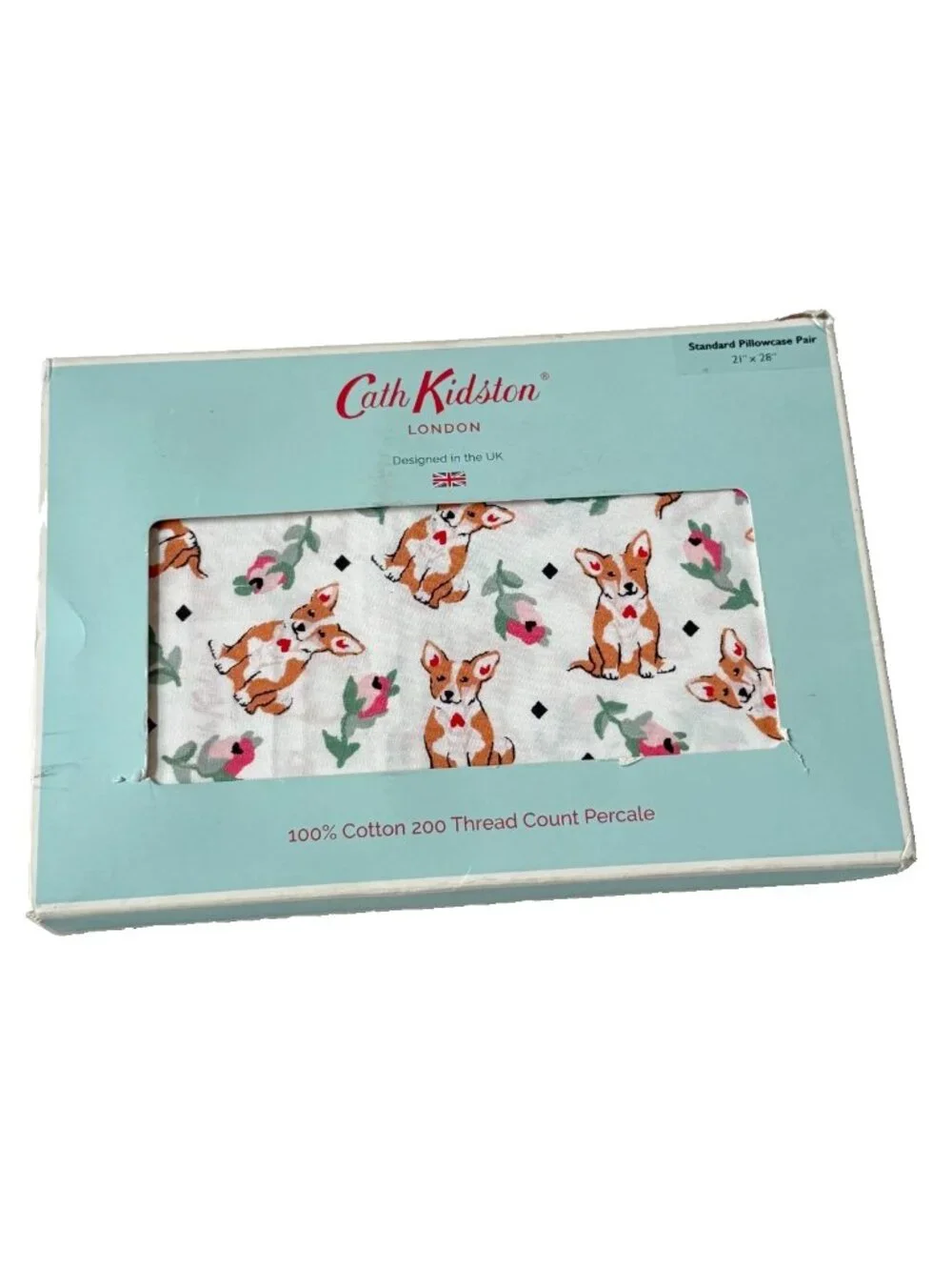 Cath Kidston London Corgi Multi Dog Standard Pillow Cases Lot 100% Cotton NEW